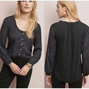 Anthropologie‎ Dolan Marilyn Animal Print Contrast Blouse Blue Pink Black Size S